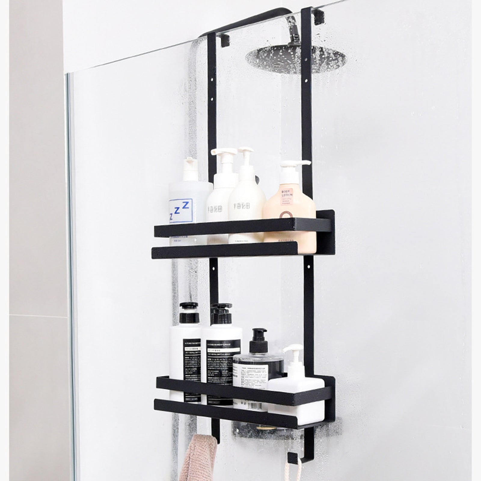 Bathroom Door Hanging Basket Carbon Steel No Drill Organizer Shelf, Style B / Double Layer Bathroom Door Hanging Basket Carbon Steel No Drill Organizer Shelf, Style B / Double Layer